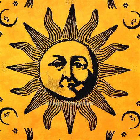 Yellow Celestial Sun Moon Fringed Wall Tapestry