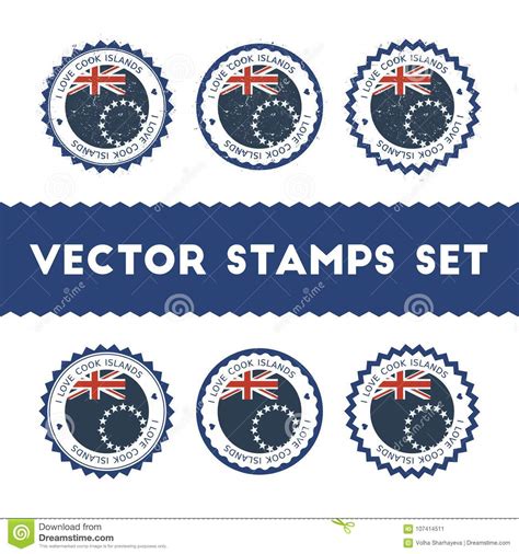 I Love Cook Islands Vector Stamps Set Stock Vector Illustration Of