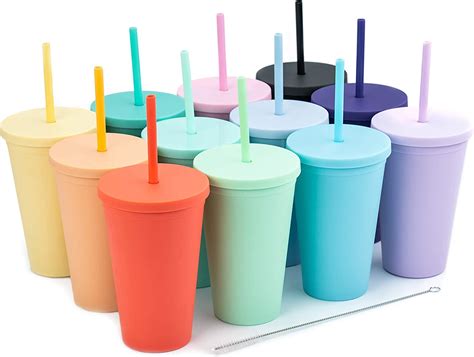 Tumblers With Lids 12 Pack 16oz Pastel Colored Acrylic Cups With Lids And Straws Double Wall