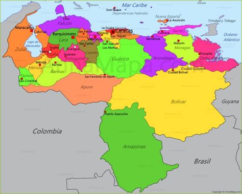 La república federal de brasil se encuentra dividido administrativamente por 26. Mapa de Venezuela - AnnaMapa.com