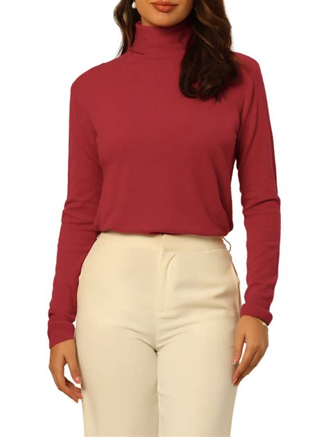 Unique Bargains Women S Pullover Sweater Top Long Sleeve Turtleneck Knit Tops Walmart