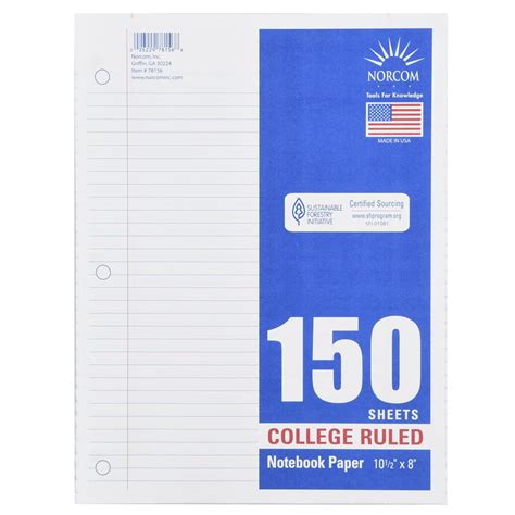 Norcom Filler Paper College Ruled 150 Pages 8 X 105 78156