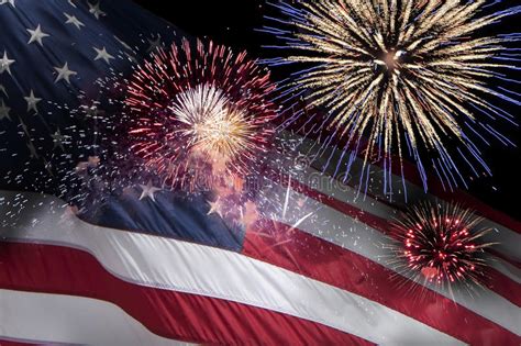 Celebration fireworks over american flag background. US Flag With Fireworks Stock Photo - Image: 55426035