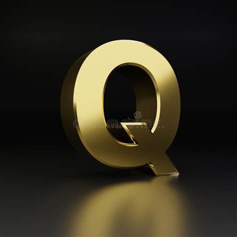 Golden Letter Q Uppercase 3d Render Shiny Metal Font Isolated On Black