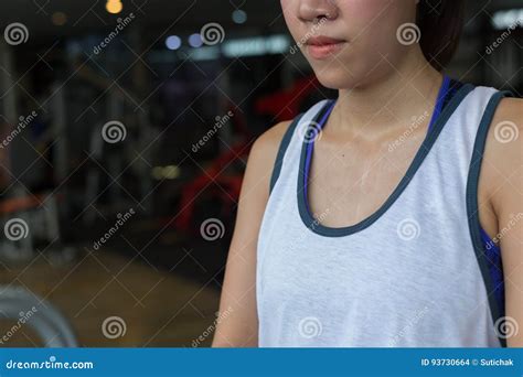 Close Up Body Sweating On Woman Exercise In Fitness Gym Sport Stock