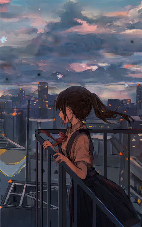 800x1280 Cityscape Sky Anime Girl Peace Alone 4k Nexus 7samsung Galaxy