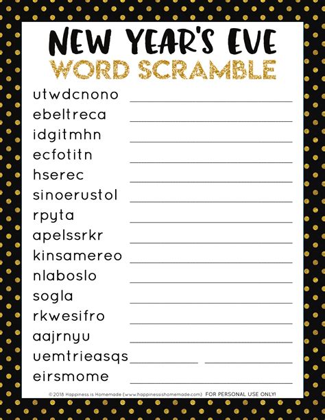 New Years Eve Word Scramble Printable New Years Eve Words Kids New