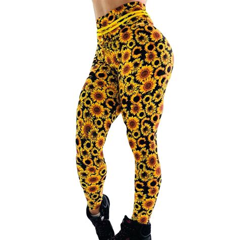 sport leggings women yoga pants workout fitness gym clothing women s sunflower printed hip
