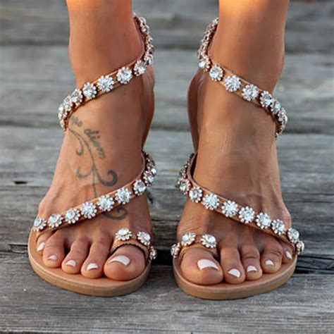 Women Sandals Bling Crystal Summer Shoes Woman Beach Flat Sandals Plus Size Flip Flop Ladies