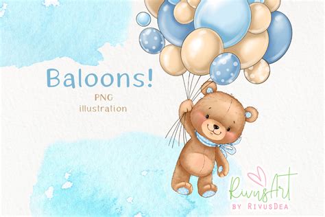 Oso Con Globos Png Sublimación De Ositos De Bebé Clipart Etsy España