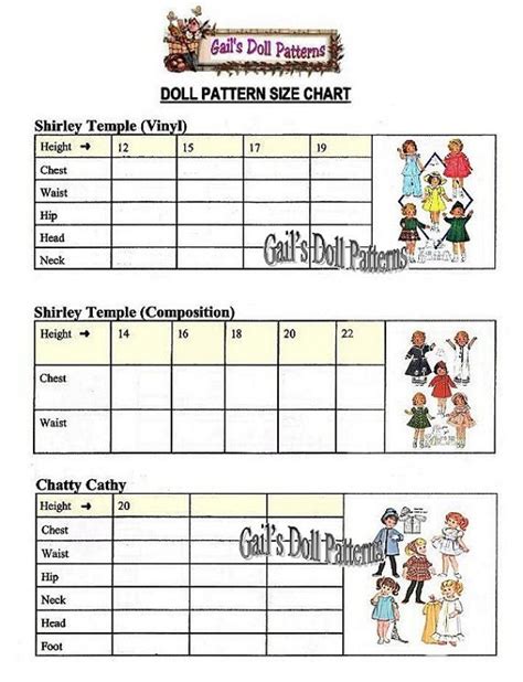 E566 Doll Size Chart For Over 30 Dolls Etsy