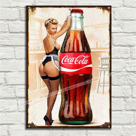 Coca Cola Pin Up Girl Vintage Tin Metal Plaque Sign Man Cave Pub Club
