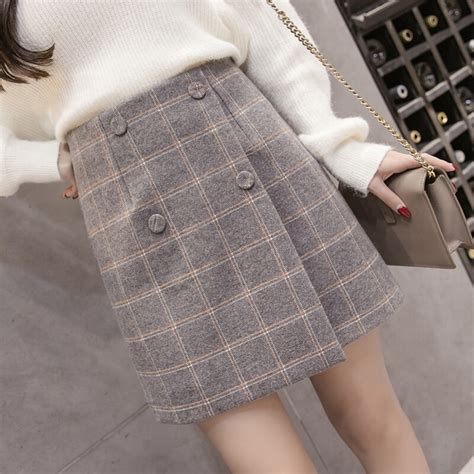 2018 Autumn Winter Plaid Wool Skirt Women S Short Skirt Mini A Line