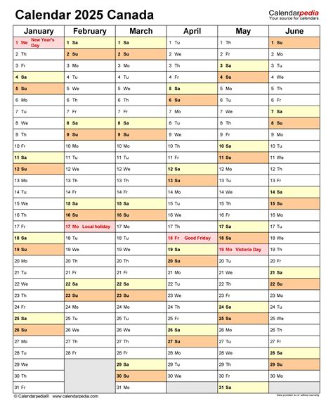 Canada calendar 2025