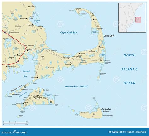 Cape Cod Martha S Vineyard And Nantucket Map Massachusetts Usa