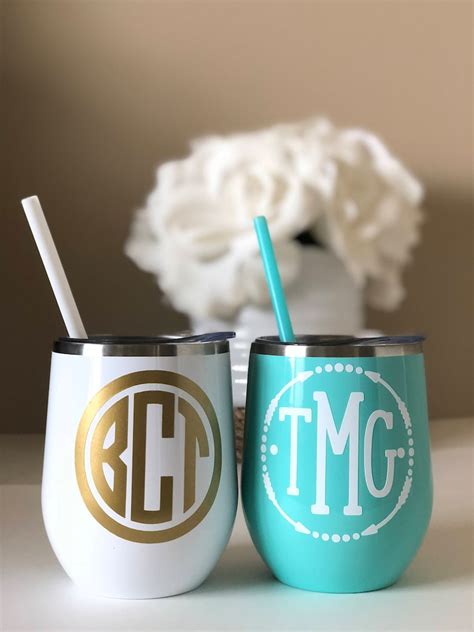 Monogrammed Wine Tumbler Stainless Steel 12oz Cup Etsy