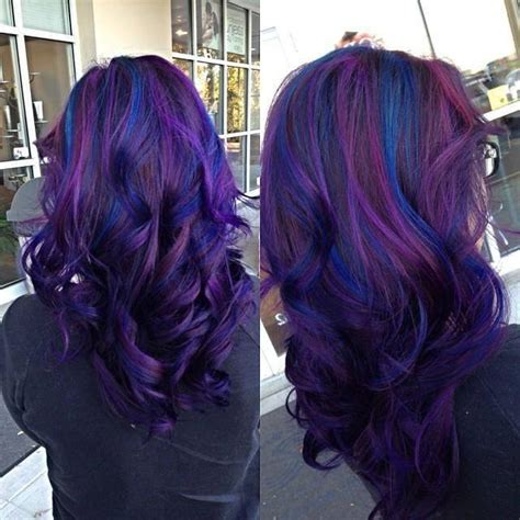 There are lots of ways to recreate curls without resorting to heated tools, but straight hair isn't so easily achieved. Long, curly purple hair with blue highlights | Hairstyles ...