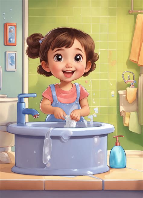 Lexica A Beautiful 3 Years Old Girl Wash Her Hands Cartoon Style