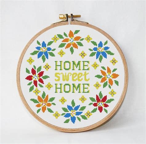 Home Sweet Home Cross Stitch Pattern Flowers Cross Stitch Etsy
