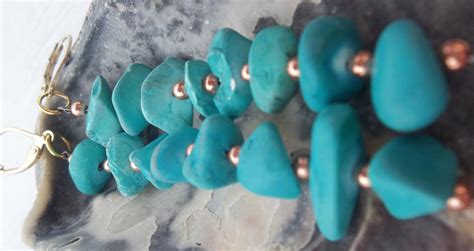 Genuine Turquoise And Copper Dangle Earrings On Luulla