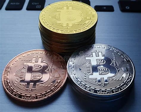 Bitcoin Bitcoins Stacked On Computer Stock Image Image Of Stacked