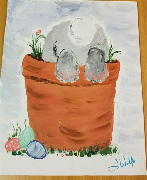 Bunny Pot Easter Canvas Painting Easter Paintings Bunny Painting