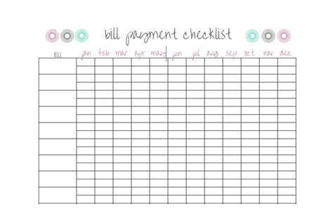 Monthly bills list printable