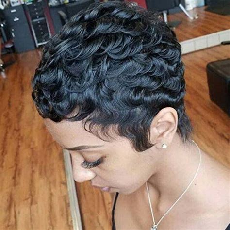 Short Fluffy Pixie Cut Curly Human Hair Wigs For Black Women Black Wigs