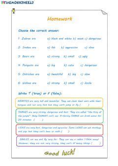 Animals Adjectives Language: English Grade/level: 1 School subject
