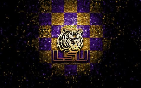 Download Wallpapers Lsu Tigers Glitter Logo Ncaa Violet Yellow