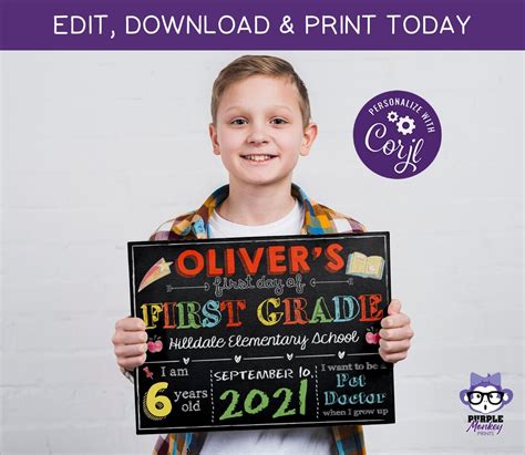 Editable Back To School First Day Of School Sign Instant Download