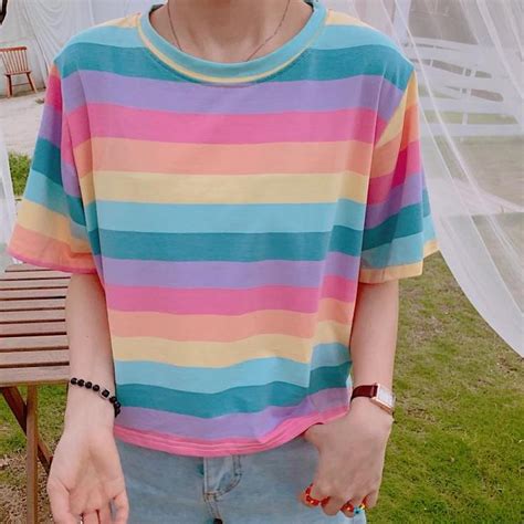 Pastel Rainbow Stripe Shirt Multicolor · Megoosta Fashion · Free