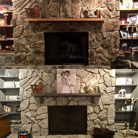 Gray Washing Rock Fire Place Using Chalk Paint Fireplace Remodel Stone Fireplace Makeover