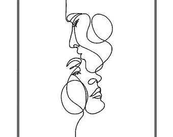 Abstract One Line Couple Illustration Modern Love Sketch Romantic
