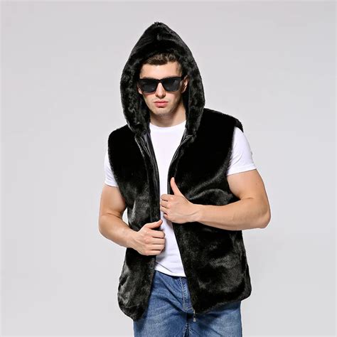 New Spring Autumn Fashion Hooded Faux Fur Vest Men Casual Plus Size