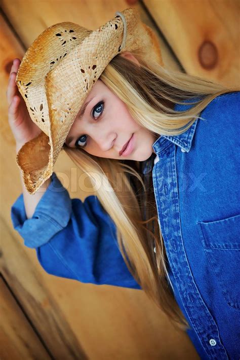 Blond Model With Cowbabe Hat Stock Image Colourbox