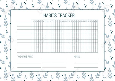 Habit Tracker Blank With Hand Drawn Floral Texture Bullet Journal In