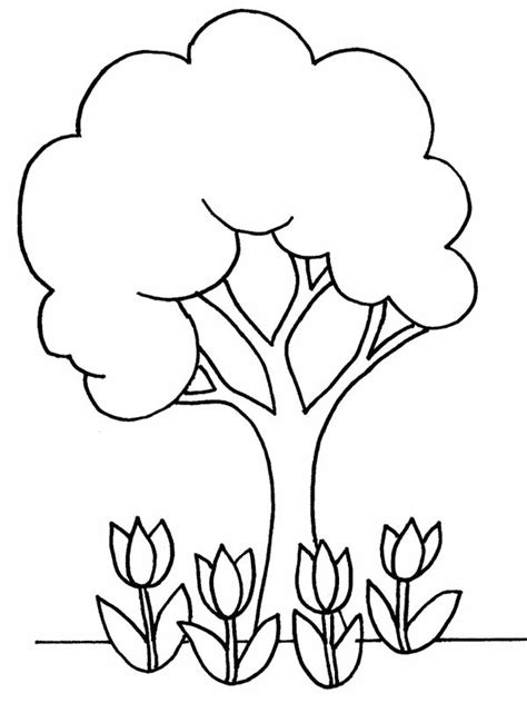 Flowers And Tree Plant Coloring Page Coloring Sky Tree Coloring