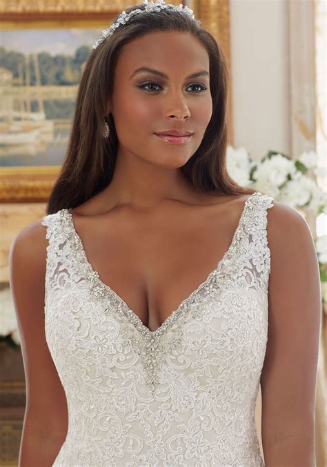 plus size wedding dress with lace on tulle morilee