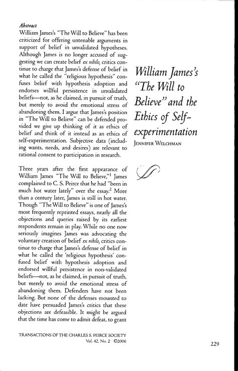 Pdf William Jamess The Will To Believe And The Ethics Of Self