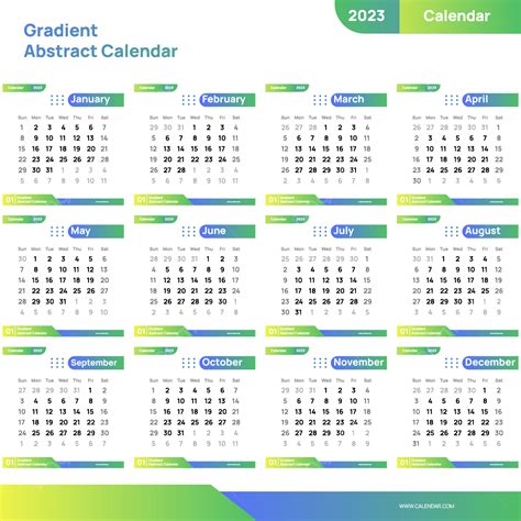 Calendar Blue Gradient 2023 Template Calendar Gradient Calendar