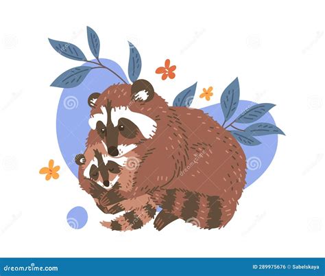 Cute Hugging Raccoons Flat Style Vector Illustration Stock Vector