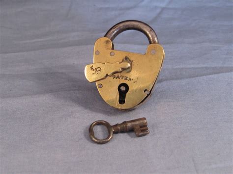 Antique William 4th Brass Patent Brass Padlock Steel Key Lock Key 1830