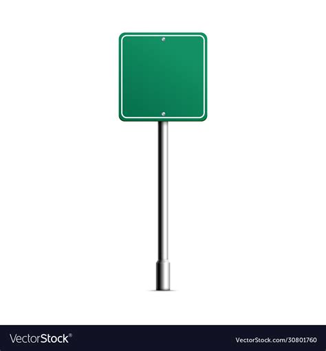 Blank Green Square Road Sign On Metal Pole Vector Image