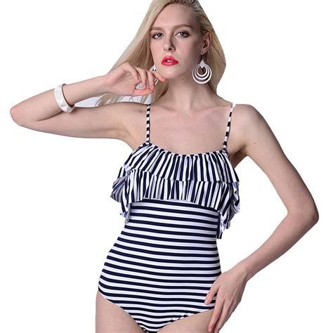 women sexy striped one piece swimsuit push up slim swimwear strappy halter bathing suit
