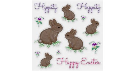 Hippity Hoppity Happy Easter Bunnies And Flowers Sticker
