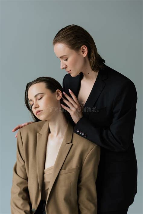 Pretty Lesbian Woman Touching Hair Of Stock Photo Image Of Closeness