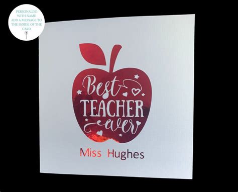 Thank You Teacher Card Personalised Best Teacher Thank You Etsy Uk
