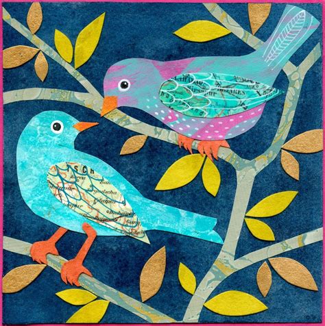Birds and flowers, blue birds and white flowers, bluebirds on branch, wedding gift, two bluebirds, birds artwork, bird watercolor, blue bird watercolor blue birds and flowers, free shipping. Two Blue Birds Collage | Bird artwork, Bird quilt