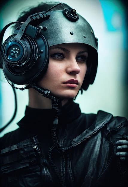 Premium Ai Image Realistic Portrait Of A Scifi Cyberpunk Girl In A
